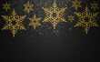 Leinwandbild Motiv merry christmas and happy new year. Gold glitter snowflake black background.