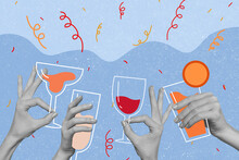 New Year Collage Of People Hands Holding Beverages Clinking Celebrate Twelve Hours Countdown On Festive Background