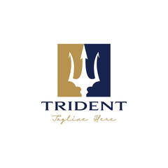 Simple two color trident business logo design template idea