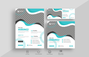 Wall Mural - We are Hiring job vacancies Flyer ,Facebook Cover .and Social Media Instagram  Web banner Design set template