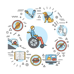 Wall Mural - Disability web banner. Infographics with linear icons