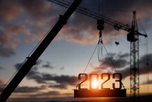 New Year Concept, 2023 Numbers And Construction Site