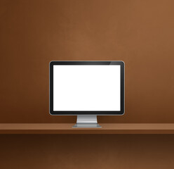 Poster - Computer pc on brown shelf background