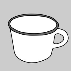 Wall Mural - Black and white hand drawing outline vector illustration of a cup for hot tea or coffee isolated on a gray background