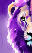 Leinwandbild Motiv Digital watercolor painting purple color lion portrait