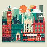 Fototapeta Big Ben - London, England Travel and tourism concept Flat stylish vector illustration