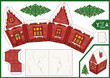 3d paper craft template of decorated Christmas house end tree. Cut and glue education activity worksheet. Childrens vector printable papercaft toy.