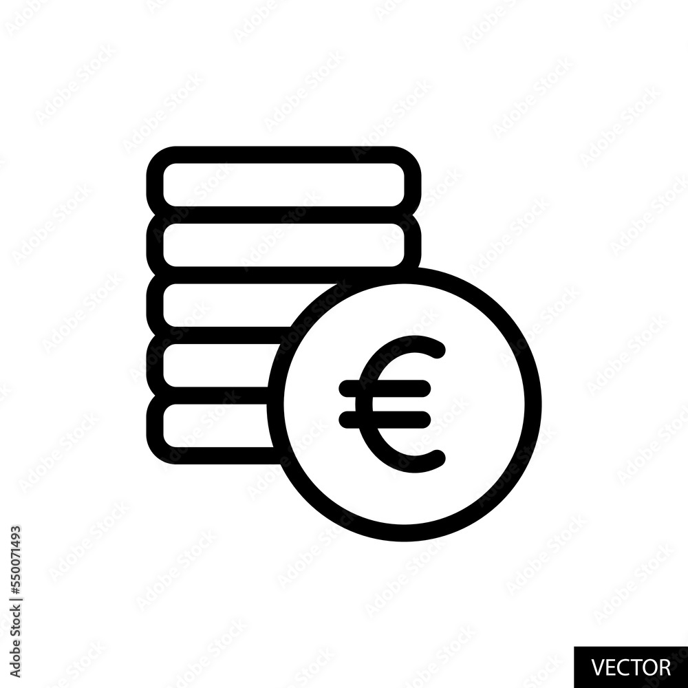 Vektor Coins stack, Revenue, Money with European Euro, EUR symbol vector  icon in line style design for website, app, UI, isolated on white  background. Editable stroke. Vector illustration. ve službě Stock |