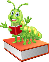 Wall Mural - Bookworm Worm Caterpillar on Book Reading