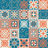 Fototapeta Kuchnia - square patterns orange blue color, trendy patchwork ceramic tile design vector Illustration