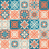 Fototapeta Kuchnia - Ceramic tile design orange blue contrast color, square ceramic tiles in Spanish talavera style