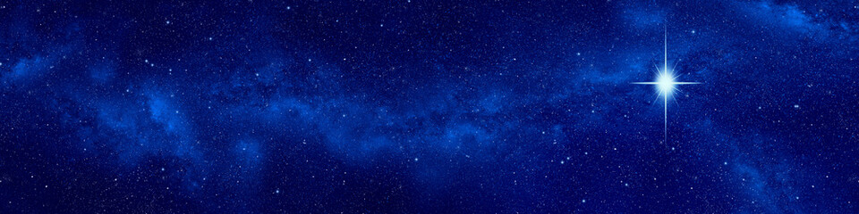 Wall Mural - christmas star in night sky web banner. space background.