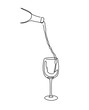 One line champagne toast. Continuous linear wine glasses with botle . Wedding party cheers. Minimalist new year celebration vector concept