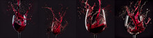 Splasehs Of Red Wine Into The Glass Against White Background. Pour Alcohol, Winery Concept.