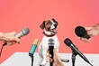 © BillionPhotos.com - Cute young dog speaker on conference with microphones