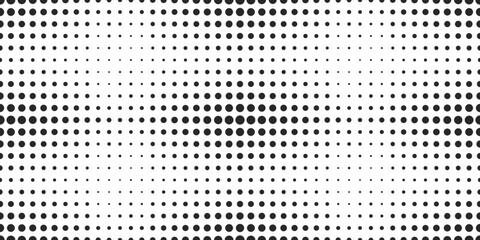 Poster - Gradient transition from small to large dots, such as in comics. Seamless and repeating dot grid pattern. Vector for print and different design.