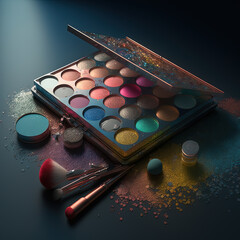 Image of a beautiful and fancy makeup palette many colors.