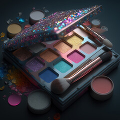 Wall Mural - Image of a beautiful and fancy makeup palette many colors.