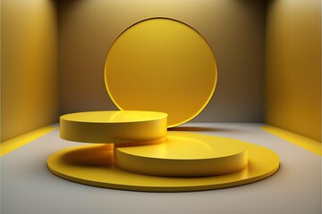 Aufkleber - 3d product display background platform with yellow light modern. Podium, pedestal, layout, template for the presentation of a modern exhibition or gallery. 3d illustration