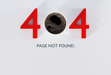 Top view of coffee as number 0 number 404 as error of non-existent website. 404 error concept, page not found, website template. 3D render, 3D illustration.