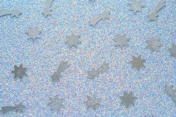 Wall Mural - Silver glitter party background wihh stars.