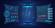Futuristic lab with 3D hologram podium for presentation product. Futuristic 3D capsule with HUD interface on lab, concept cyberpunk.
Teleport, portal, stage, podium or hologram concept. Vector banner