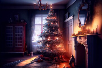 Wall Mural - Generated AI render of a Christmas tree