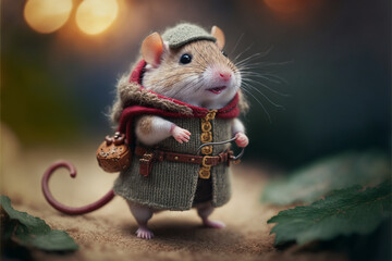 Tiny cute and adorable Rat as adventurer dressed in christmas outfit,digital art,illustration,Design