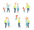 © topvectors - Loving Senior Couple Having Romantic Relations Holding Hands and Walking with Grandson Vector Set