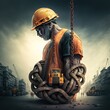 Modern slavery of construction worker, violation of human rights, slavery, forced labour, debt bondage, human exploitation and intimidation for personal or commercial gain