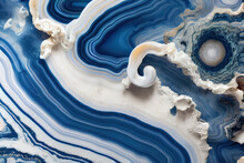 Luxurious Navy Blue Ink Marble-like Abstract Texture With Golden Dust And Agate Stone Swirls And Veins