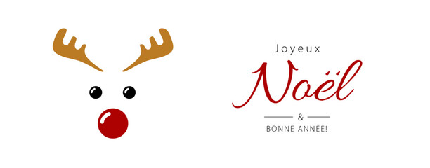 Wall Mural - Merry Christmas and Happy New Year lettering in French (Joyeux Noël et Bonne Année) with reindeer. Christmas banner concept