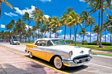 Miami South Beach Ocean Drive palms and beachfront colorful view