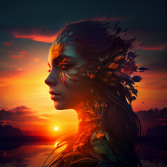 Wall Mural - Sunset Goddess, AI