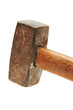 old sledge hammer with wooden handle on a white background