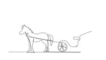 Animated Self Drawing Of Single Continuous Line Draw Vintage Transportation, Horse Pulling Carriage. Animal Transportation Concept. Full Length Single Line Animation