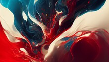 Abstract Crimson And Red Paint Splatter Background. Fluid Shapes, Dynamic Composition. Design Element. 