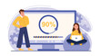Updating operating system. Man and woman with laptop waiting for files to finish downloading. Modern technologies and digital world, synchronization concept. Cartoon flat vector illustration