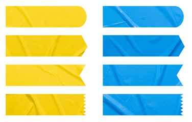 Poster - Set of banner yellow and blue stickers paper mock up. Blank tags labels of different shapes, isolated on white background