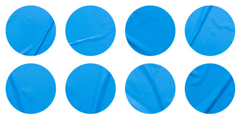 Poster - Set of round blue paper stickers mock up blank tags labels, isolated on white background