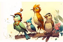 Twelve Days Of Christmas Illustration - Four Calling Birds
