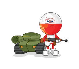 Wall Mural - poland soldier with tank character. cartoon mascot vector