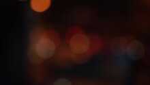 Night Bokeh Light In Big City, Abstract Blur Defocused Background. Blurred Cityscape Lights At Night