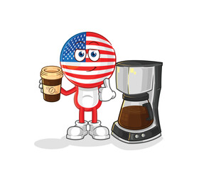 Sticker - america drinking coffee illustration. character vector