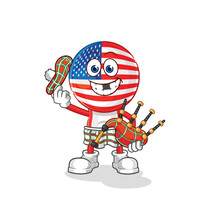 America Scottish With Bagpipes Vector. Cartoon Character