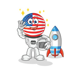 Wall Mural - america astronaut waving character. cartoon mascot vector