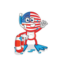 Wall Mural - america swimmer with buoy mascot. cartoon vector