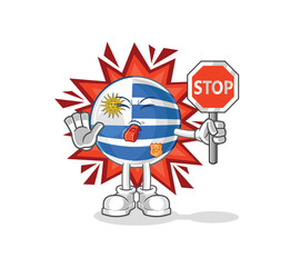 Sticker - uruguay holding stop sign. cartoon mascot vector