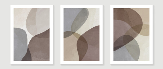 Minimal abstract wall art set vector. Abstract collage organic shapes beige earth tone color background. Design illustration for print, wall decor, home decoration, poster, wallpaper, banner.