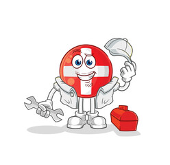 Sticker - swiss mechanic cartoon. cartoon mascot vector